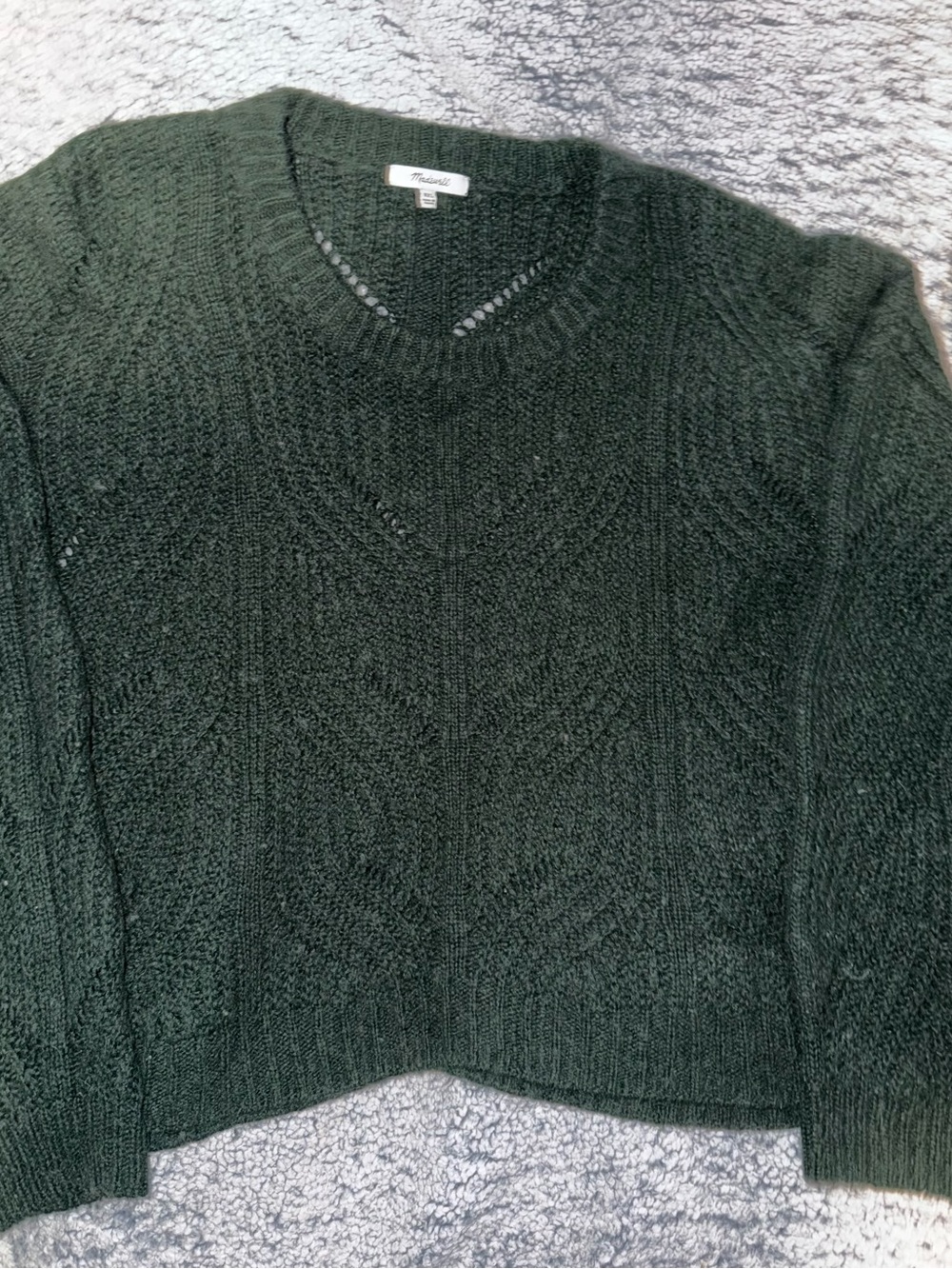 Madewell Dark Green V-Neck Cable Knit Sweater